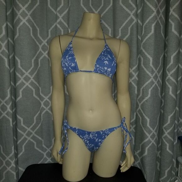 VOLAFA Women's Triangle Bikini String Swimsuit Print Tie Smocked Ruched Two Piec - Picture 12 of 14